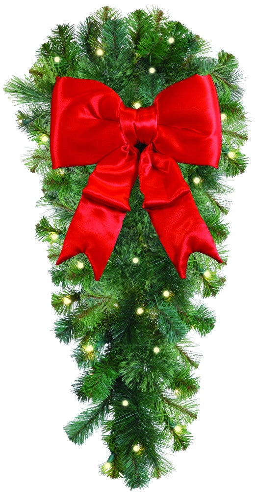 Natural 3' Column Spray With Red Structural Bow 1 Natural 3' Column Spray With Red Structural Bow