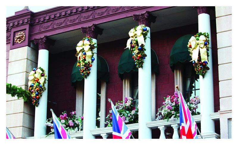 Decorated 4' Jewel Tone Spray With 18" Red Bow 2 Decorated 4' Jewel Tone Spray With 18" Red Bow - Image 2