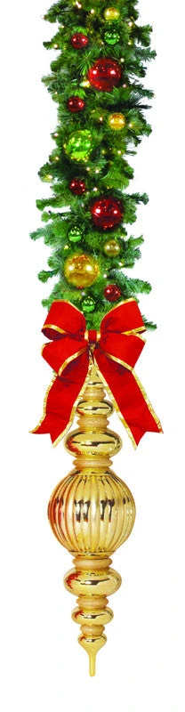 Garland Drop With 44" Gold Finial & 18" Red Bow
