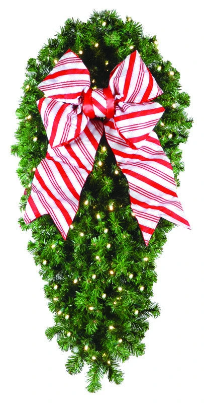 Natural 4' Spray With 18" Candy Cane Bow 1 Natural 4' Spray With 18" Candy Cane Bow