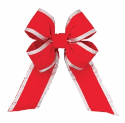 Premium Bright Red Velvet Bow - Multiple Options -Commercial Christmas Supply RedVelvetBowSilverTrim