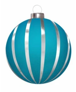 Giant Striped Round Inflatable Ornaments - 2 Sizes 13 Giant Striped Round Inflatable Ornaments - 2 Sizes -Commercial Christmas Supply RoundInflatbleOrnamentBluewithSilver
