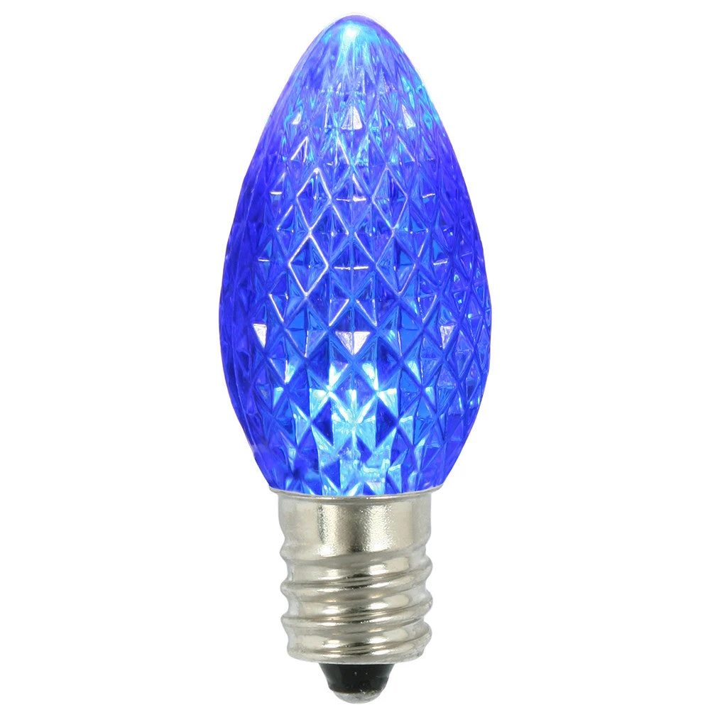 Premium Nickel Plated Non-Corrosive C7 Faceted LED Blue Bulb .38w - 25 Pack 1 Premium Nickel Plated Non-Corrosive C7 Faceted LED Blue Bulb .38w - 25 Pack
