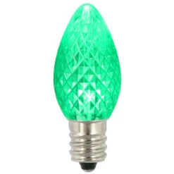 Premium Nickel Plated Non-Corrosive C7 Faceted LED Green Bulb .38w - 25 Pack