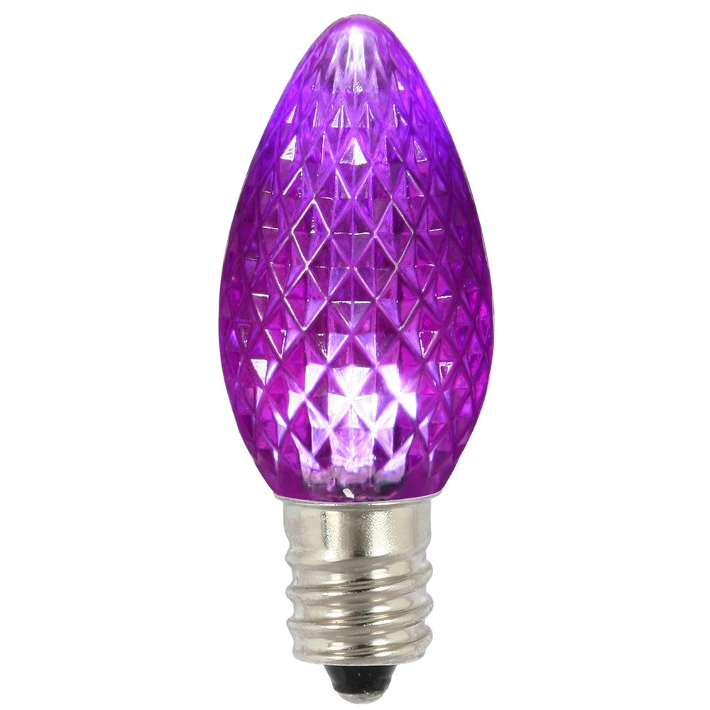 Premium Nickel Plated Non-Corrosive C7 Faceted LED Purple Bulb .38w - 25 Pack 1 Premium Nickel Plated Non-Corrosive C7 Faceted LED Purple Bulb .38w - 25 Pack