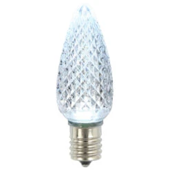 Premium Nickel Plated Non-Corrosive C9 Faceted LED Cool White Bulb .45w - 25 Pack