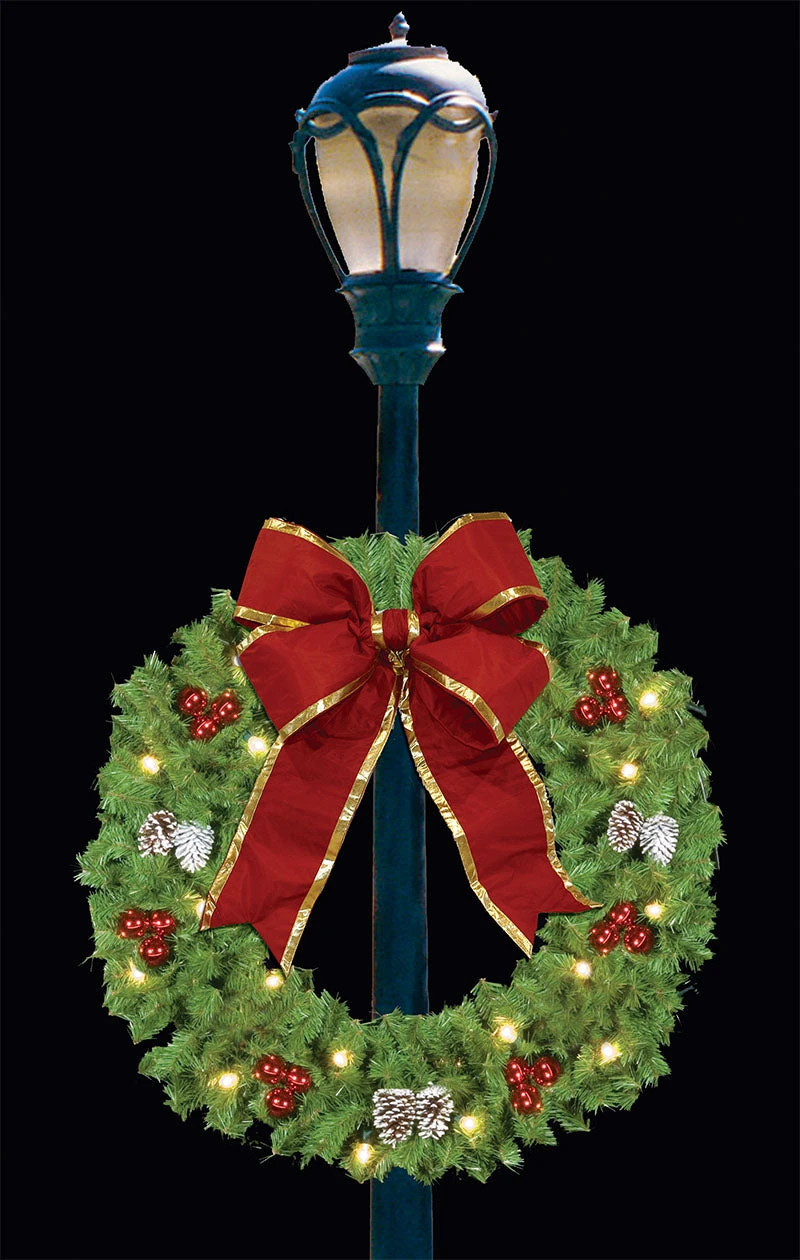 3' Center Mount Lamp Post Wreath With Bow 1 3' Center Mount Lamp Post Wreath With Bow