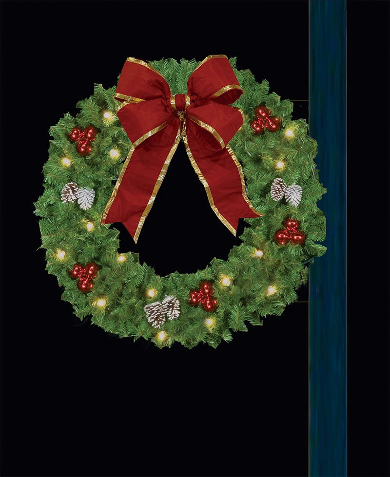 50" Lamp Post Holiday Wreath With (2) Bows 1 50" Lamp Post Holiday Wreath With (2) Bows