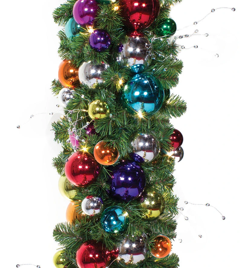 Jewel Tone Unlit Decorated Garland - 14" Diameter (per Ft) 1 Jewel Tone Unlit Decorated Garland - 14" Diameter (per Ft)