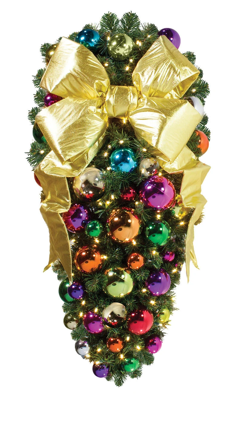 Decorated 4' Jewel Tone Spray With 18" Red Bow 1 Decorated 4' Jewel Tone Spray With 18" Red Bow