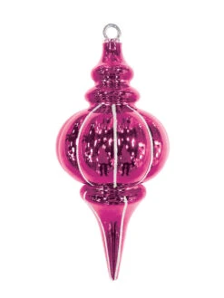 10.25" Striped Finial Ornament (Set Of 12) 9 10.25" Striped Finial Ornament (Set Of 12) -Commercial Christmas Supply striped finial cerise