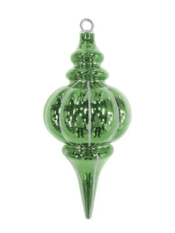 10.25" Striped Finial Ornament (Set Of 12) 11 10.25" Striped Finial Ornament (Set Of 12) -Commercial Christmas Supply striped finial light green