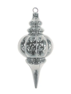 10.25" Striped Finial Ornament (Set Of 12) 13 10.25" Striped Finial Ornament (Set Of 12) -Commercial Christmas Supply striped finial silver