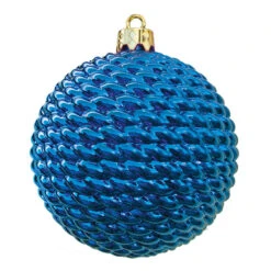 Round Woven Commercial Ornaments (Set Of 12) 3 Sizes 8 Round Woven Commercial Ornaments (Set Of 12) 3 Sizes -Commercial Christmas Supply woven ornament blue